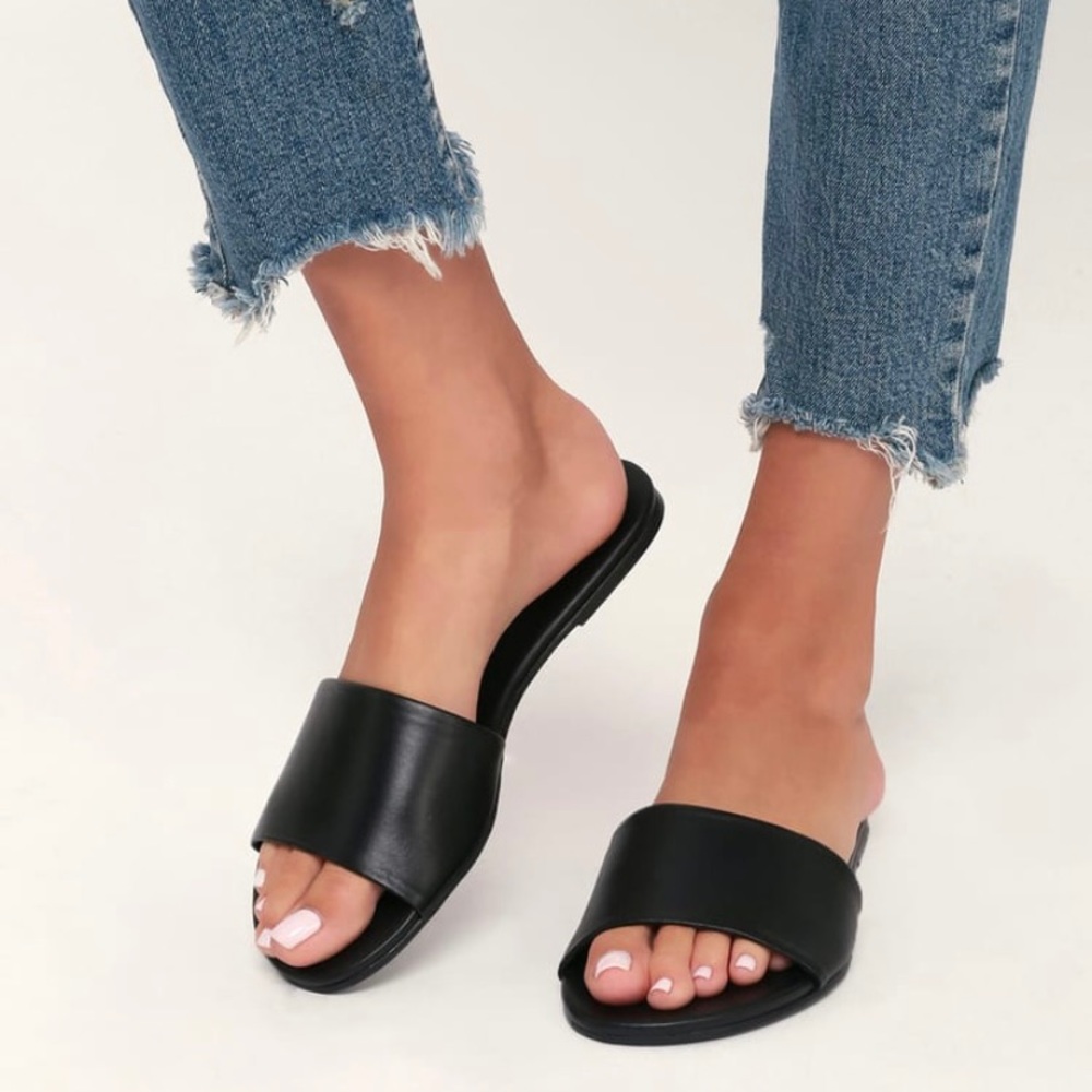 COPY - Lulus Tara Black Nappa Leather Slides Size 8.5